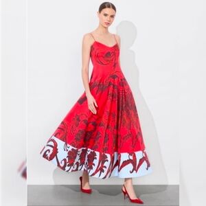 Alice & Olivia By Stacey Benet Isabelle Floral Red Gown Size 14 NEW!